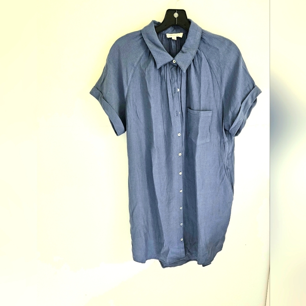 Eesome Dress Cotton blue shirt dress short sleeve